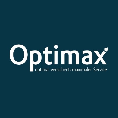Logo Optimax auf blauem Hintergrund
